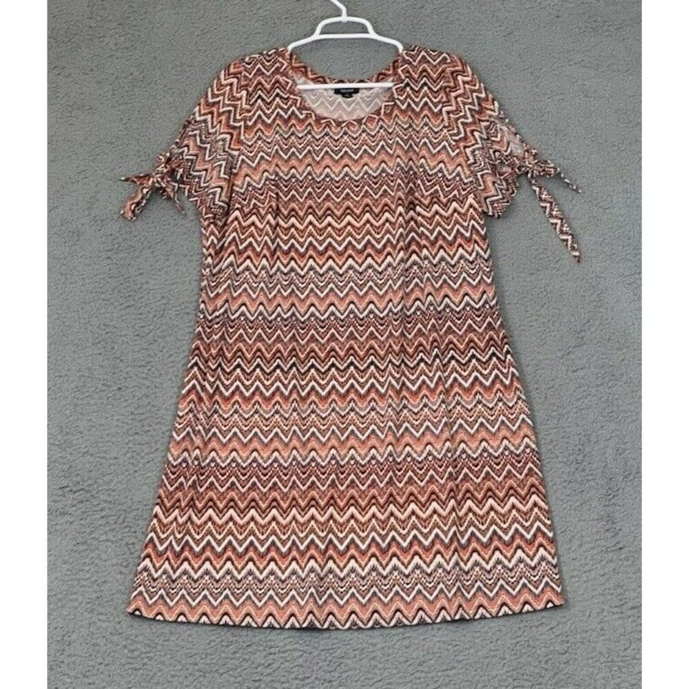Tacera Women's Plus Size 1X Chevron Midi Dress Tie Sleeves Round Neck Multicolor